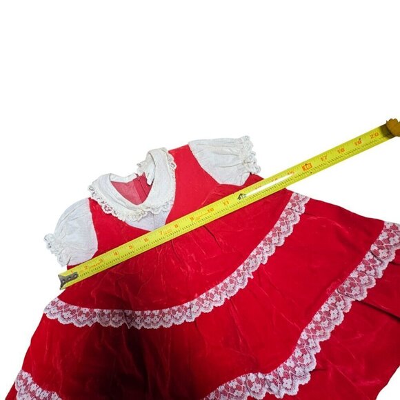 VTG Sears Winnie the Pooh Rayon Tiered Ruffle Lace Dress Party Velvet Red Size L - Picture 9 of 9